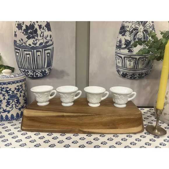 Vintage Indiana Glass Colony White Milk Glass Harvest Snack Punch Cups Set of 4 - Picture 2 of 3